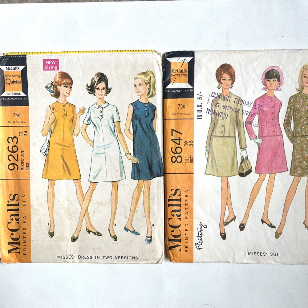 2 Vintage 1960’s McCall's Misses' Dress and Suit Patterns. New. From England